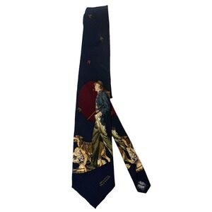 Vintage 90s Norman Rockwell Tie Mens Silk Hunting Dogs Saturday Evening Post